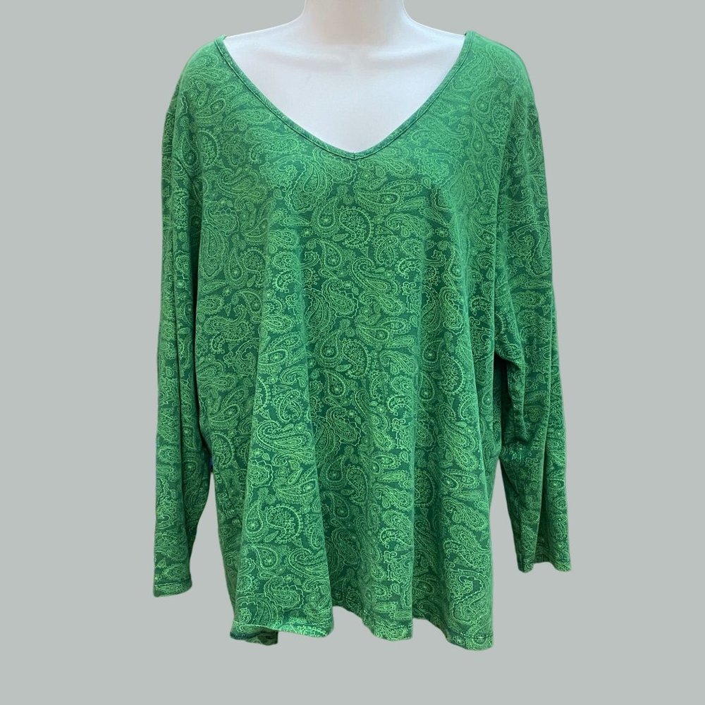 Lane Bryant Modern Fit Size 26/28W Green Paisley Long Sleeve Shirt
